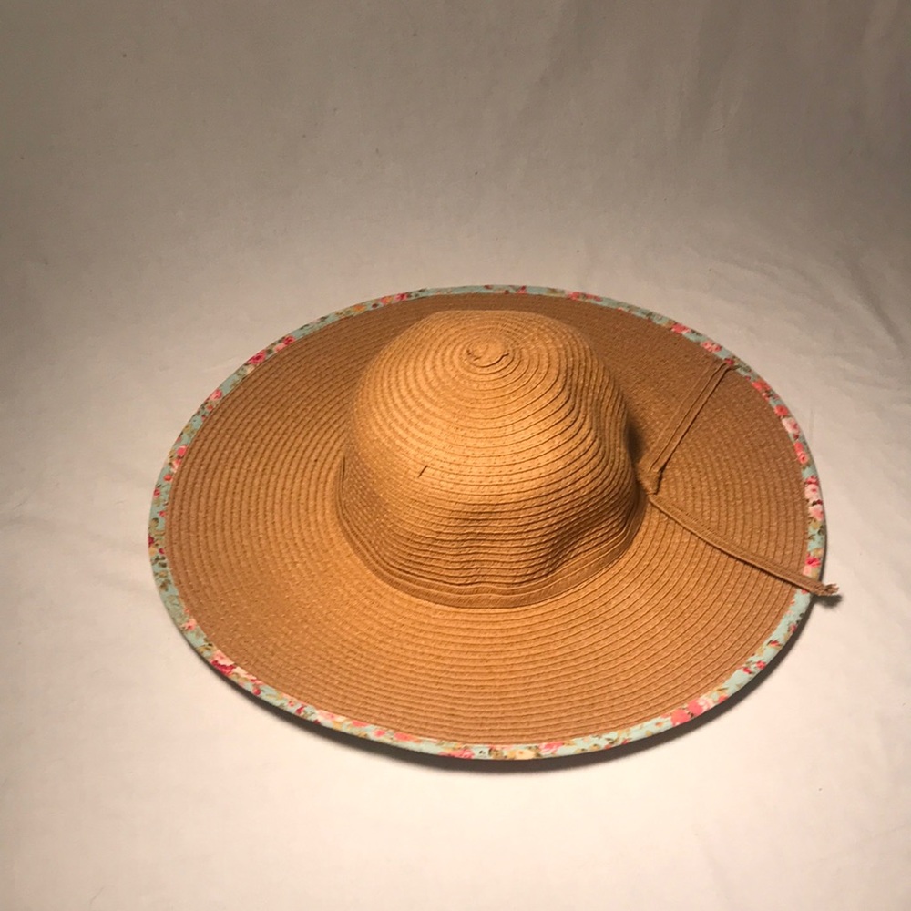 D&Y Floppy Sunhat Floral Print Tan / Aqua / Pink
